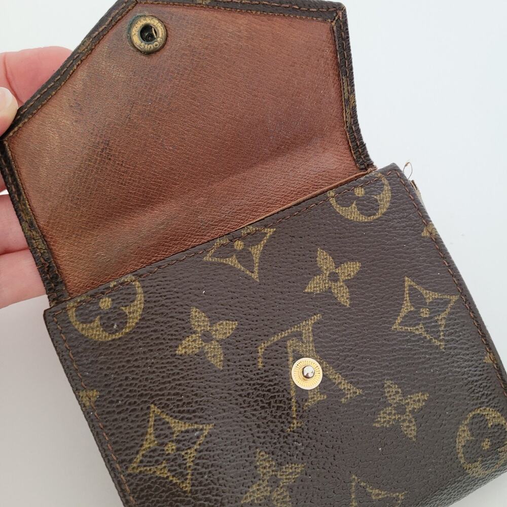 LOUIS VUITTON Vintage 80s Monogram Leather Wallet Brown Medium Trifold Elise - Picture 10 of 16